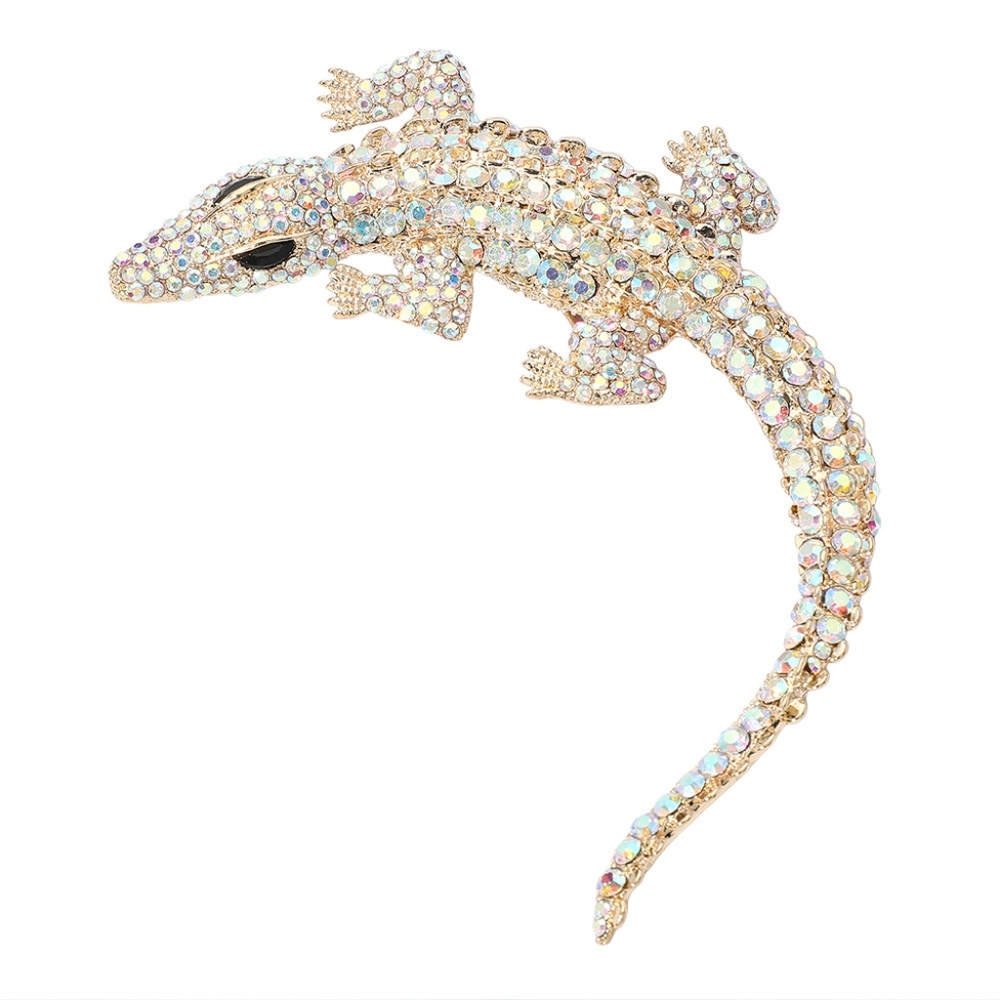 Abalone Crocodile Alligator Pave Crystal Bling 4.4" Brooch Pin Rhinestone Gold